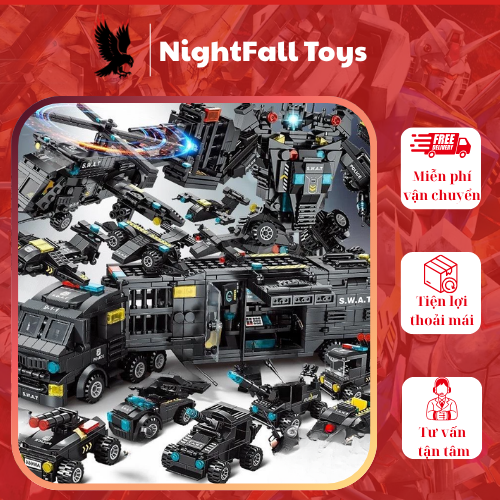 Lắp Ghép Xe OTO SWAT 920 Mảnh - 51 Tạo Hình - Bộ Đồ Chơi Lắp Ghép Xe Cảnh Sát, Láp ráp Robot, Trực Thăng