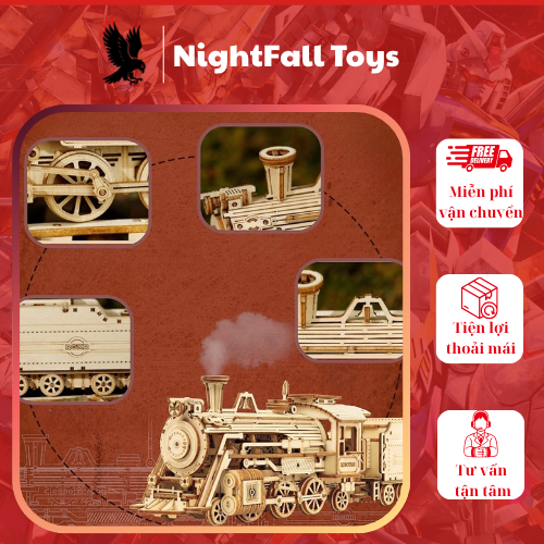 Đồ Chơi Lắp Ráp DIY Bằng Gỗ 3D ROBOTIME Mô Hình Xe Lửa Hơi Nước - Ảnh 3