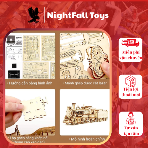 Đồ Chơi Lắp Ráp DIY Bằng Gỗ 3D ROBOTIME Mô Hình Xe Lửa Hơi Nước - Ảnh 4