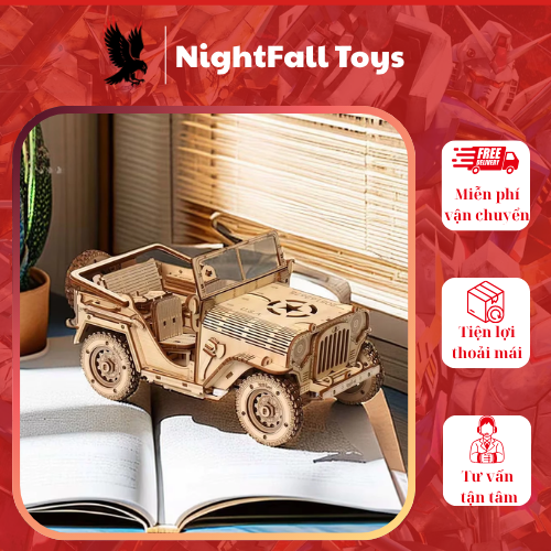 Đồ Chơi Lắp Ráp Mô Hình 3D Bằng Gỗ, Xe Jeep Quân Sự