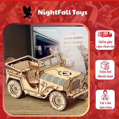 Đồ Chơi Lắp Ráp Mô Hình 3D Bằng Gỗ, Xe Jeep Quân Sự - Ảnh 3